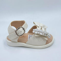 Sandalias Moño Flores Beige Perlas