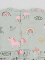 Vestido Manga Larga Estampado Unicornio Moño