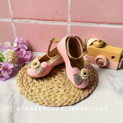 Baletas Charol Rosa Moño Perlas Estilo