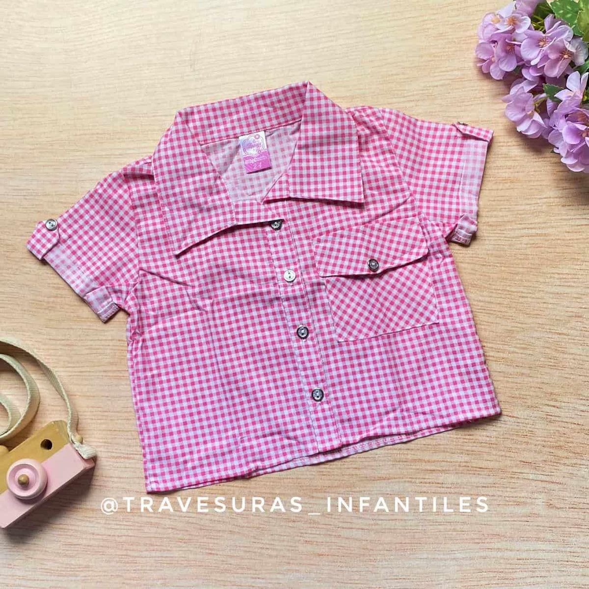 Blusa Cuadros Bolsillo Fucsia