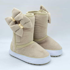 Botas Velcro Moño Beige Huellitas