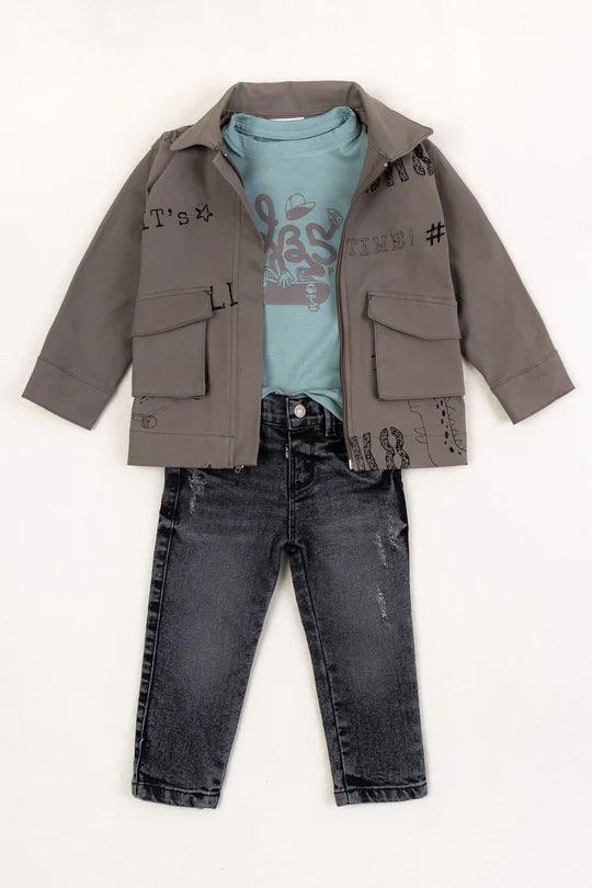 Conjunto Niño Camiseta, Chaqueta Y Jean Skate | Travesuras Urban