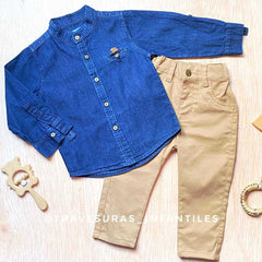 Conjunto Camisa Manga Larga Denim