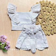 Conjunto Short Con Moño Rayas