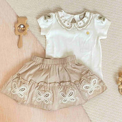 Conjunto Falda Bordado Beige