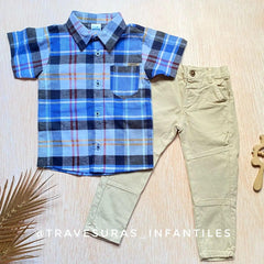 Conjunto Pantalón Dril Camisa Cuadros