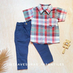 Conjunto Pantalón Dril Camisa Cuadros