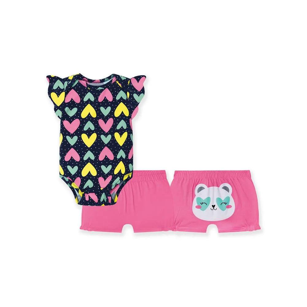 Conjunto Body Corazones y Short Osito | Travesuras Infantiles Azul