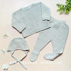 Conjunto Tricot Trenzado Gris Primer Dia Martin Aranda