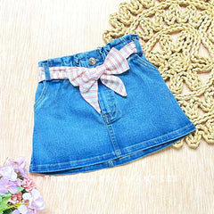 Falda Denim Con Moño Rayas