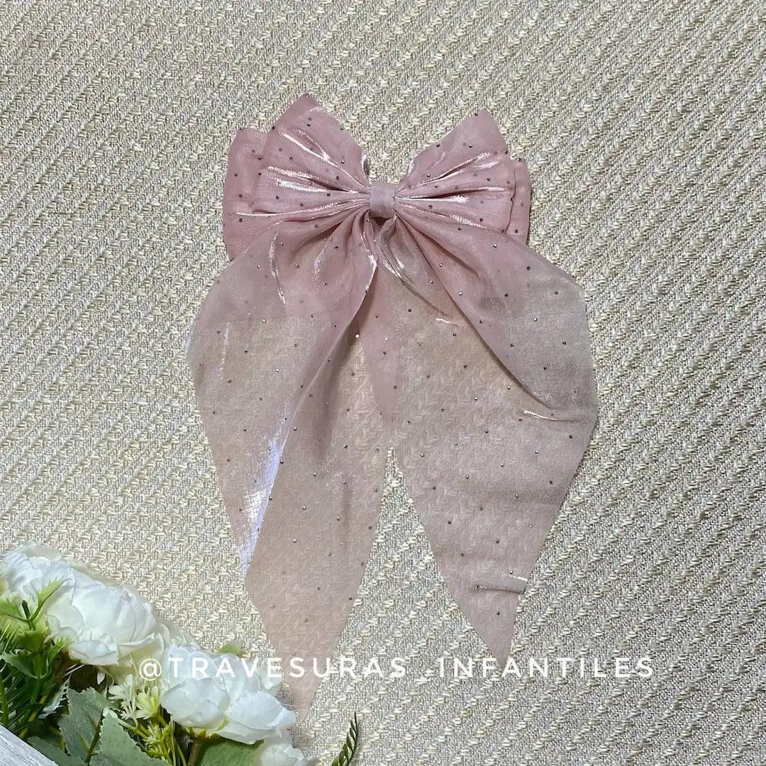 Moño Doble Seda Brillos rosa