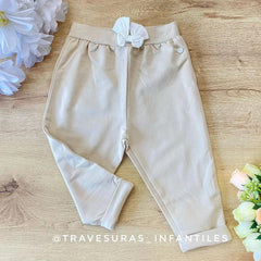 Pantalón Jogger Flor Bolsillo Beige