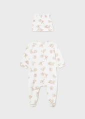 Pijama Con Gorro Estampado Conejitos Rosa