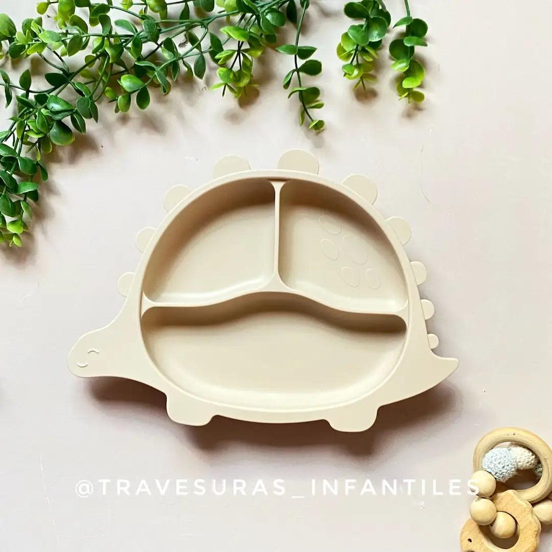 Plato En Silicona Dinosaurio Beige
