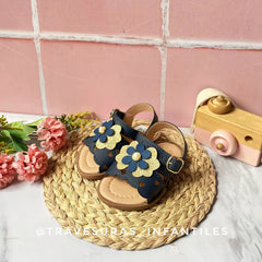 Sandalias Flor Navy Detalle Dorado