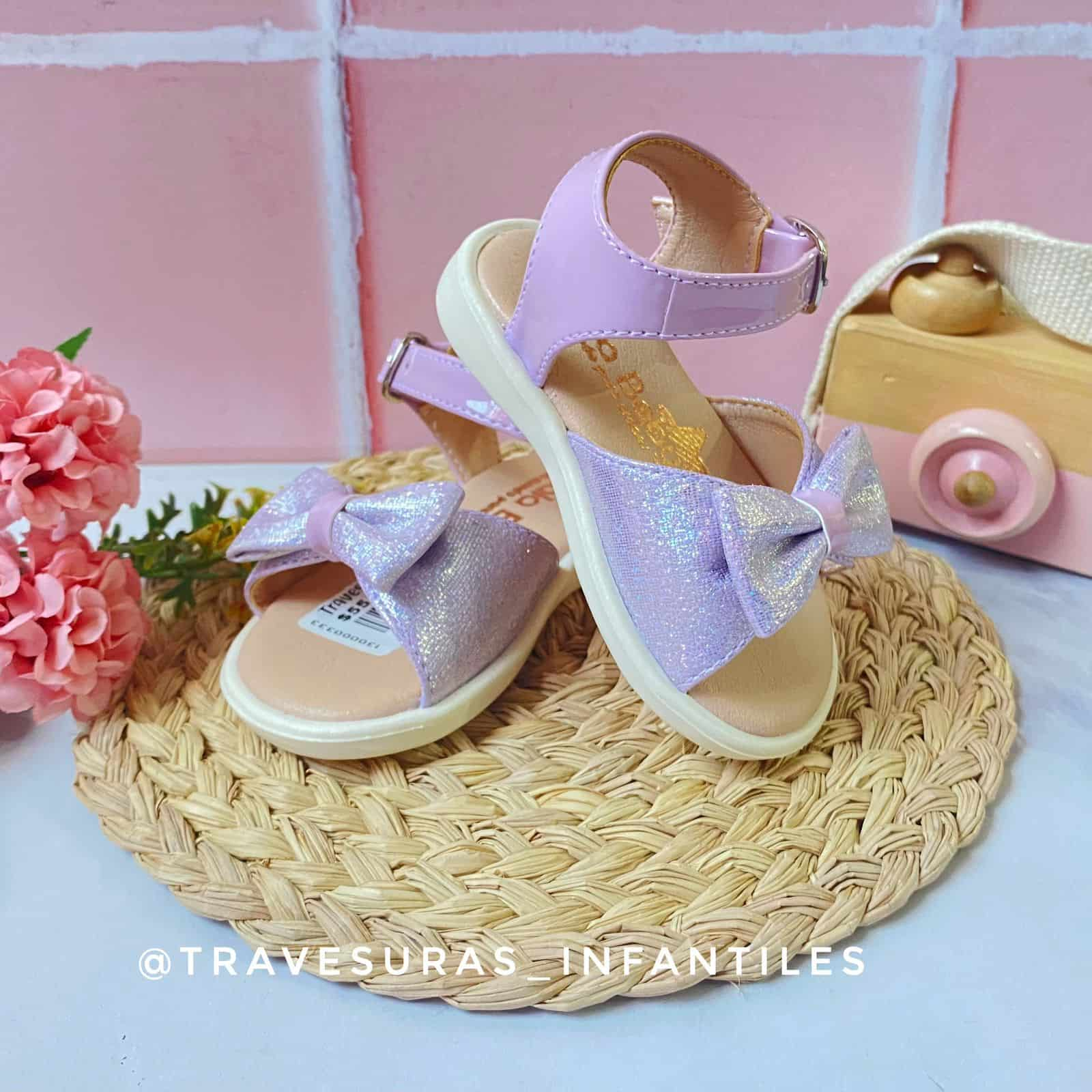 Sandalias Glitter Moño Lila Diseño