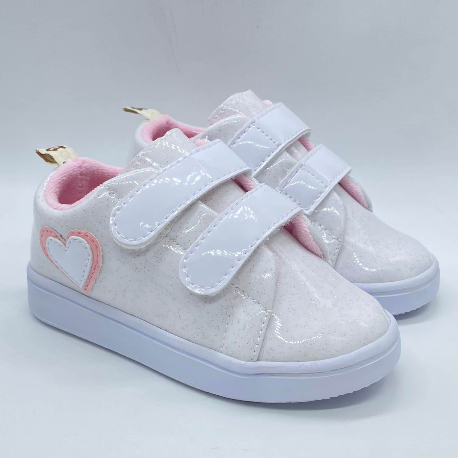 Tenis Velcro Glitter Corazón Blanco Melosos