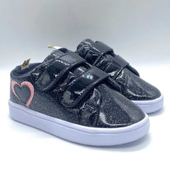 Tenis Velcro Glitter Corazón Negro Melosos