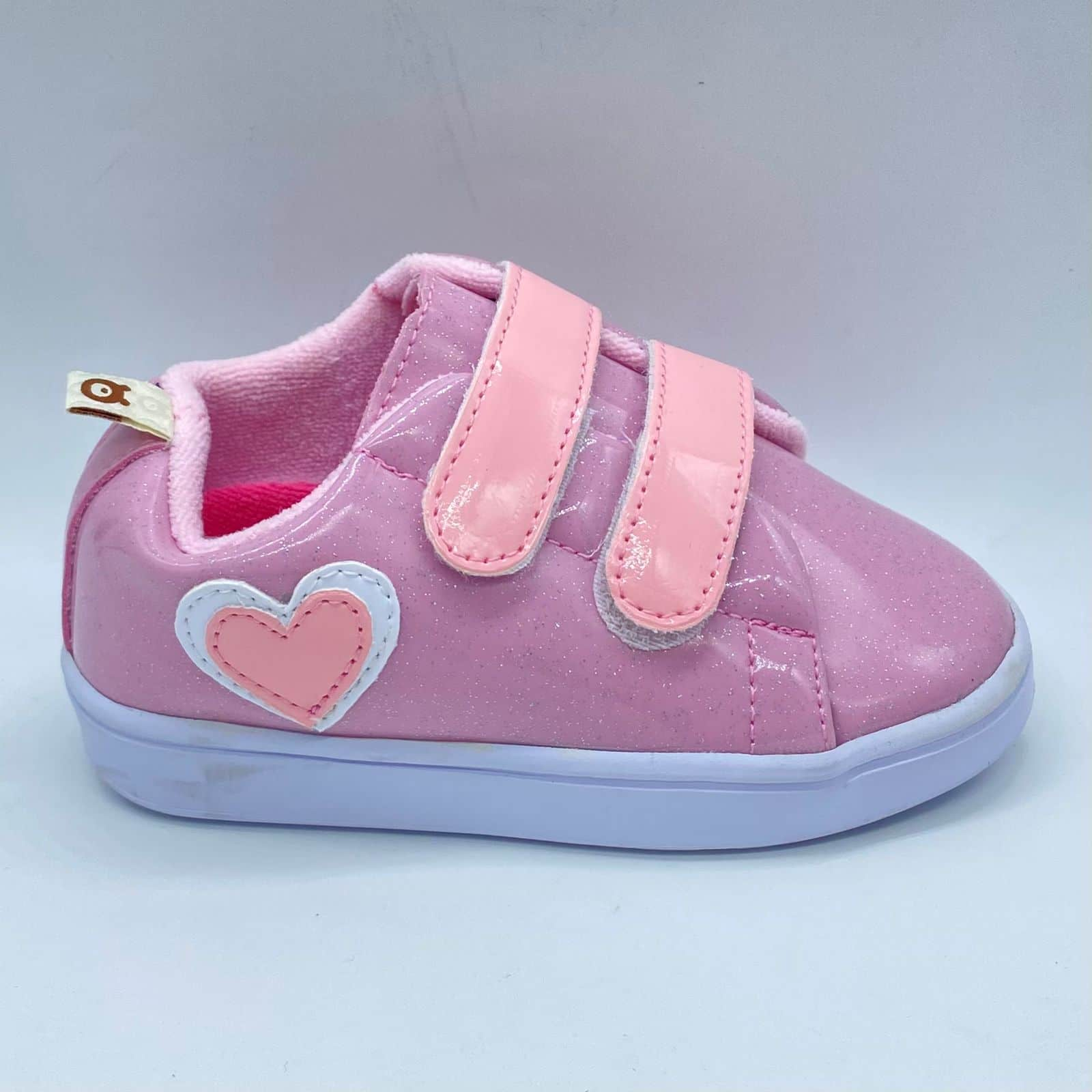 Tenis Velcro Glitter Corazón Rosa Melosos Estilo