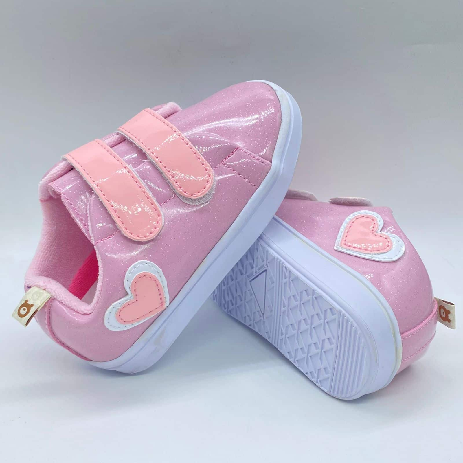 Tenis Velcro Glitter Corazón Rosa Melosos Suela