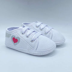 Tenis Sin Suela Blancos Corazón Glitter Huellitas