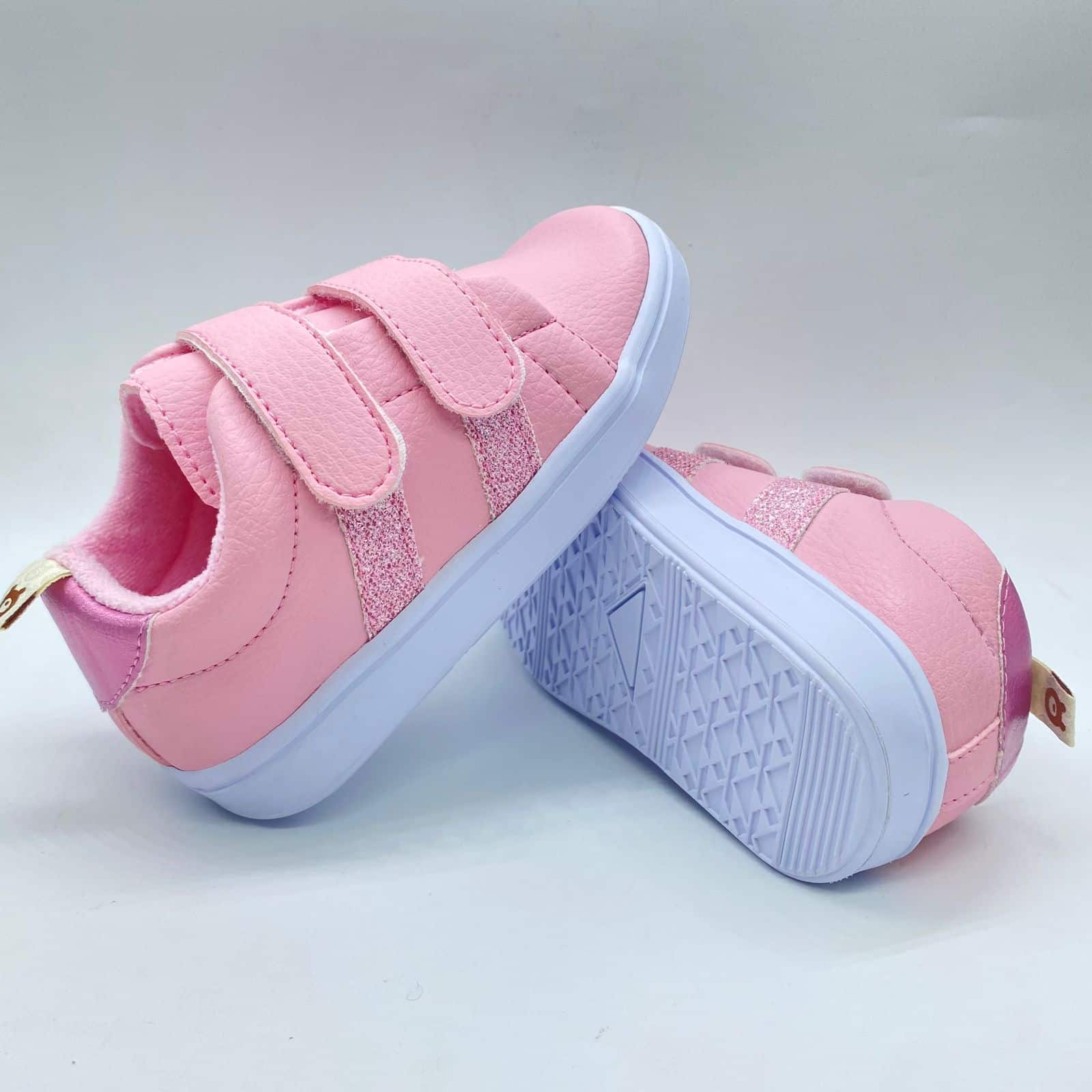 Tenis Velcro Rayas Rosa Melosos Suela