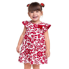 Vestido Estampado Flores Moño Rojo