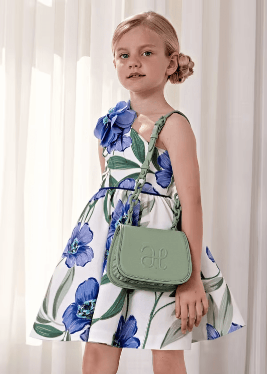 Vestido Lino Estampado Flores Azul