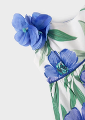 Vestido Lino Estampado Flores Azul