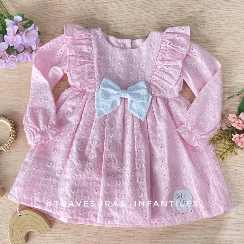 Vestido Manga Larga Hoja Rota Rosa