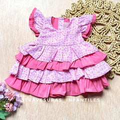 Vestido Prenses Con Flores Rosa