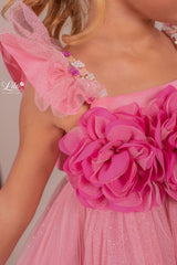 Vestido Tul Flores Rosa