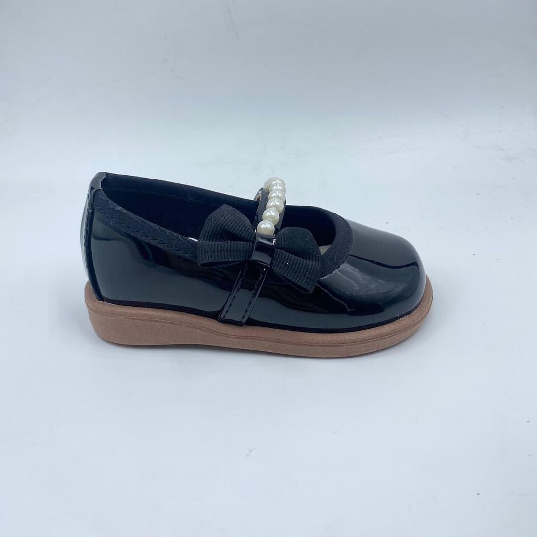Baletas Charol Perlas Moño Negro Suela