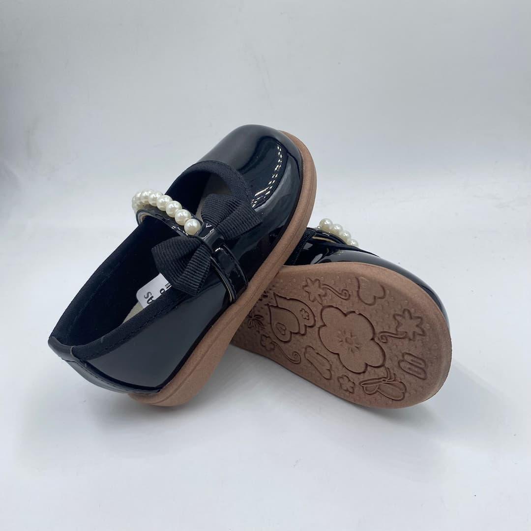 Baletas Charol Perlas Moño Negro Estilo