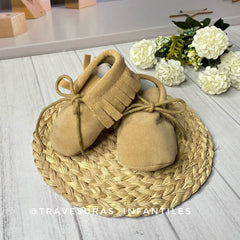 Zapato Con Flecos Sin Suela Beige