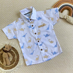 Camisa Para Niño Estampado Dinosaurio Beige 