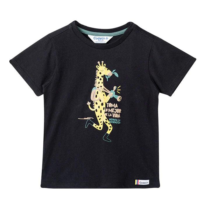 Camiseta Jirafa Naturaleza Negro Travesuras Infantiles
