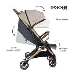 Coche Maleta Con Porta Bebé Micro Beige Bebesit Capota