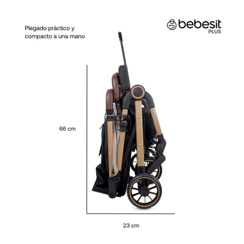 Coche Maleta Con Porta Bebé Micro Beige Bebesit Plegado