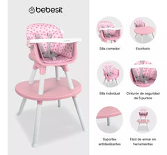 Silla Comedor Baby Desk 3 en 1 Rosa Bebesit