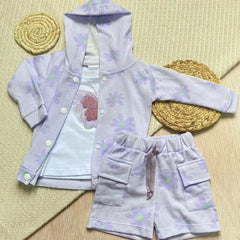 Conjunto 3 Piezas Short Flores Lila