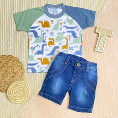 Conjunto Bermuda Denim Dinosaurios