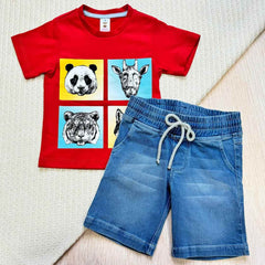 Conjunto Camiseta Animales Rojo 