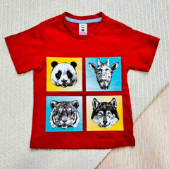 Conjunto Camiseta Animales Rojo Con Bermuda