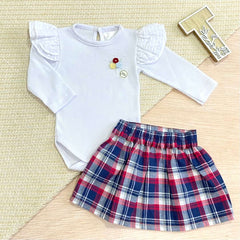 Conjunto Falda Cuadros Blanco Detalle