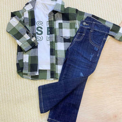 Conjunto 3 Piezas Camisa Cuadros Niño Verde