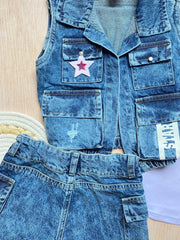 Conjunto 3 Piezas Chaleco Estrella Denim