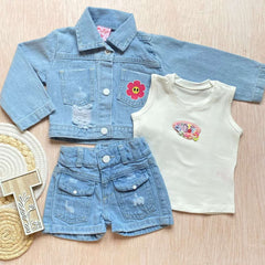 Conjunto 3 Piezas Chaqueta Cute Denim