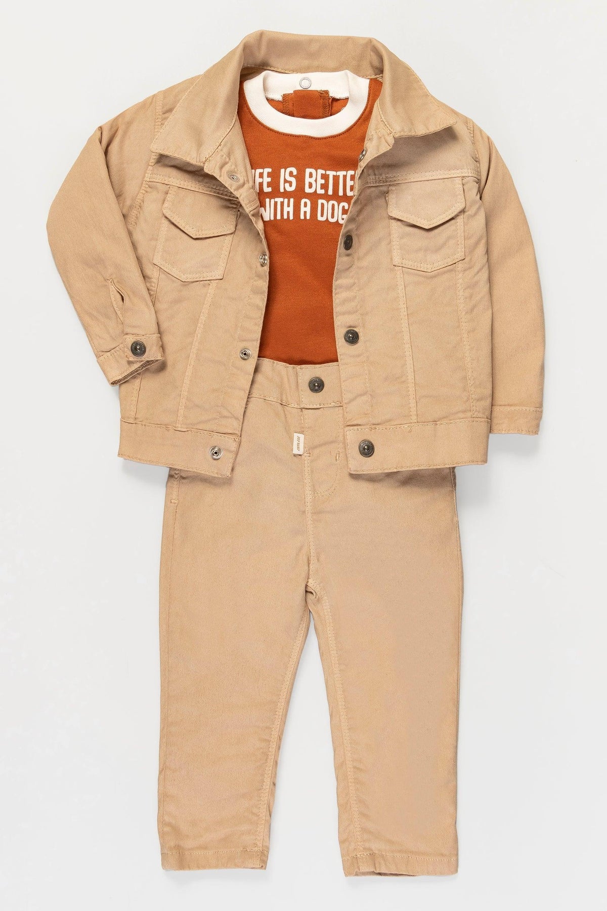 Conjunto 3 Piezas Jean, Mameluco y Chaqueta Joy Baby Rosado