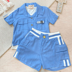 Conjunto 3 Piezas Shorts Lino blue